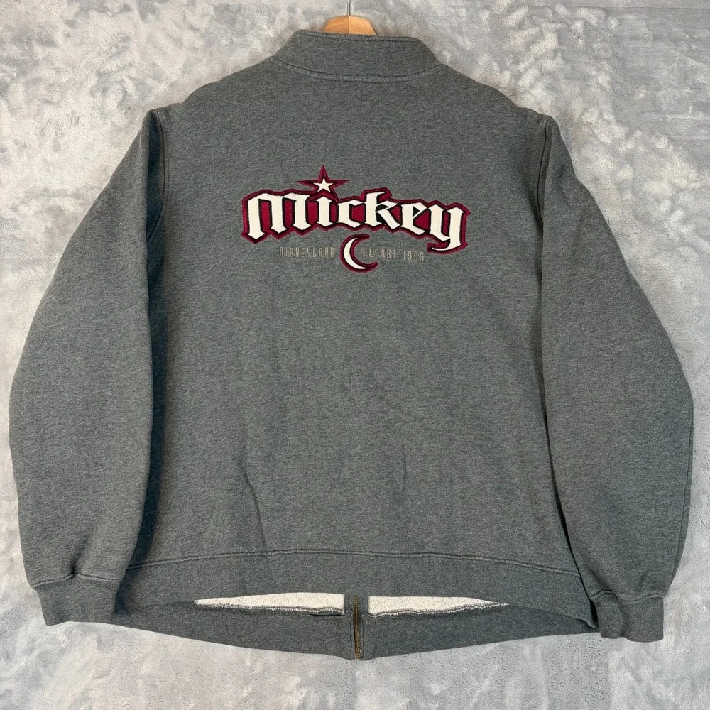 Disneyland Resort Mickey Mouse Moon Sweater Mens Medium Gray Zip Up Long Sleeve